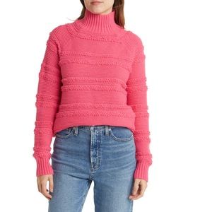 EVER AFTER Textured Stripe Mock Neck Sweater In Fuchsia Rose Color- New With Tag